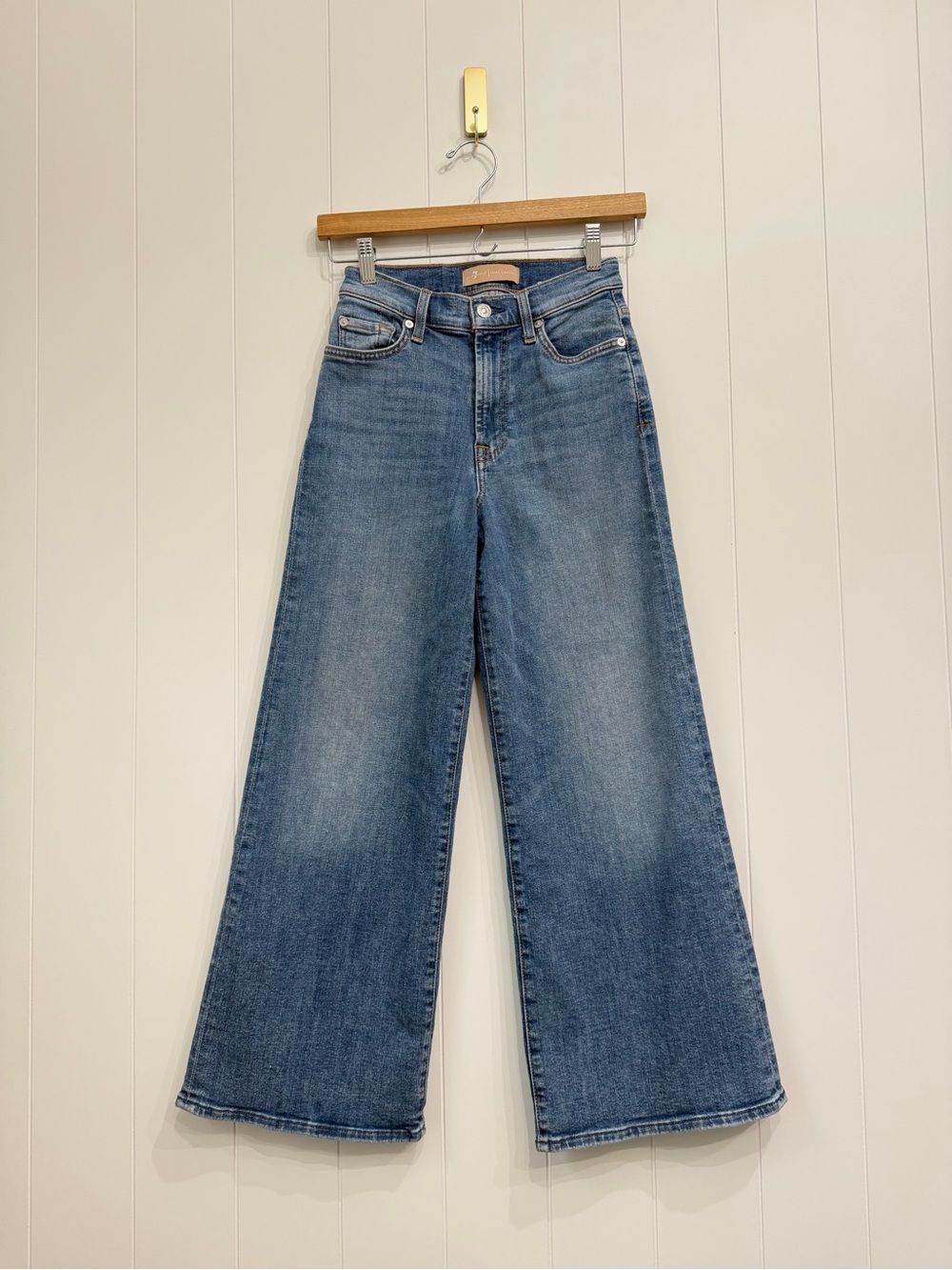 7 For All Mankind Cropped Jo Wide Leg Stretch Blue Jeans High Rise Size 25